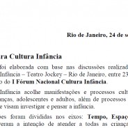 Carta do Rio – Fórum Nacional Cultura Infância